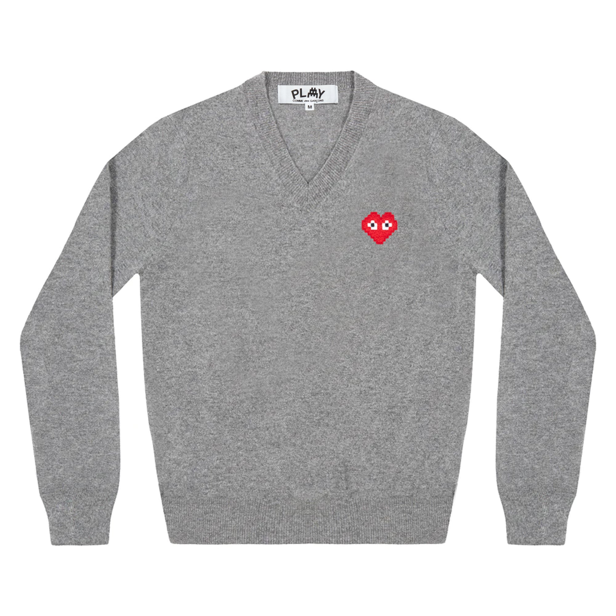 PLAY CDG - INVADER V Neck Sweater - (Top Grey) view 1