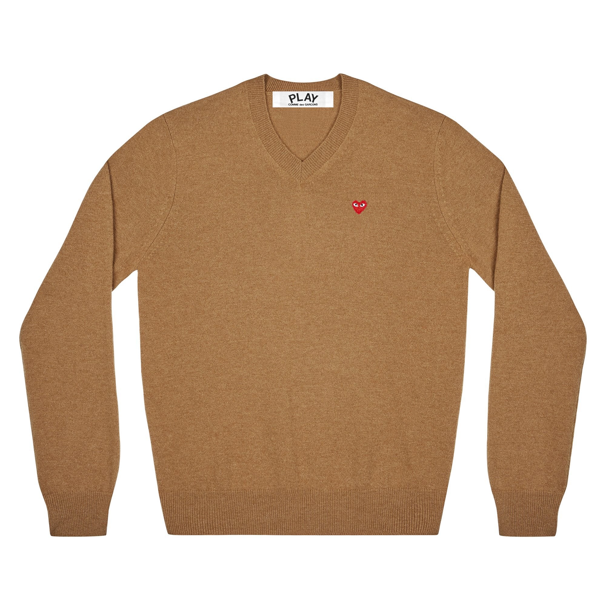 PLAY CDG - V NECK SWEATER WITH SMALL RED HEART - (BROWN) view 1