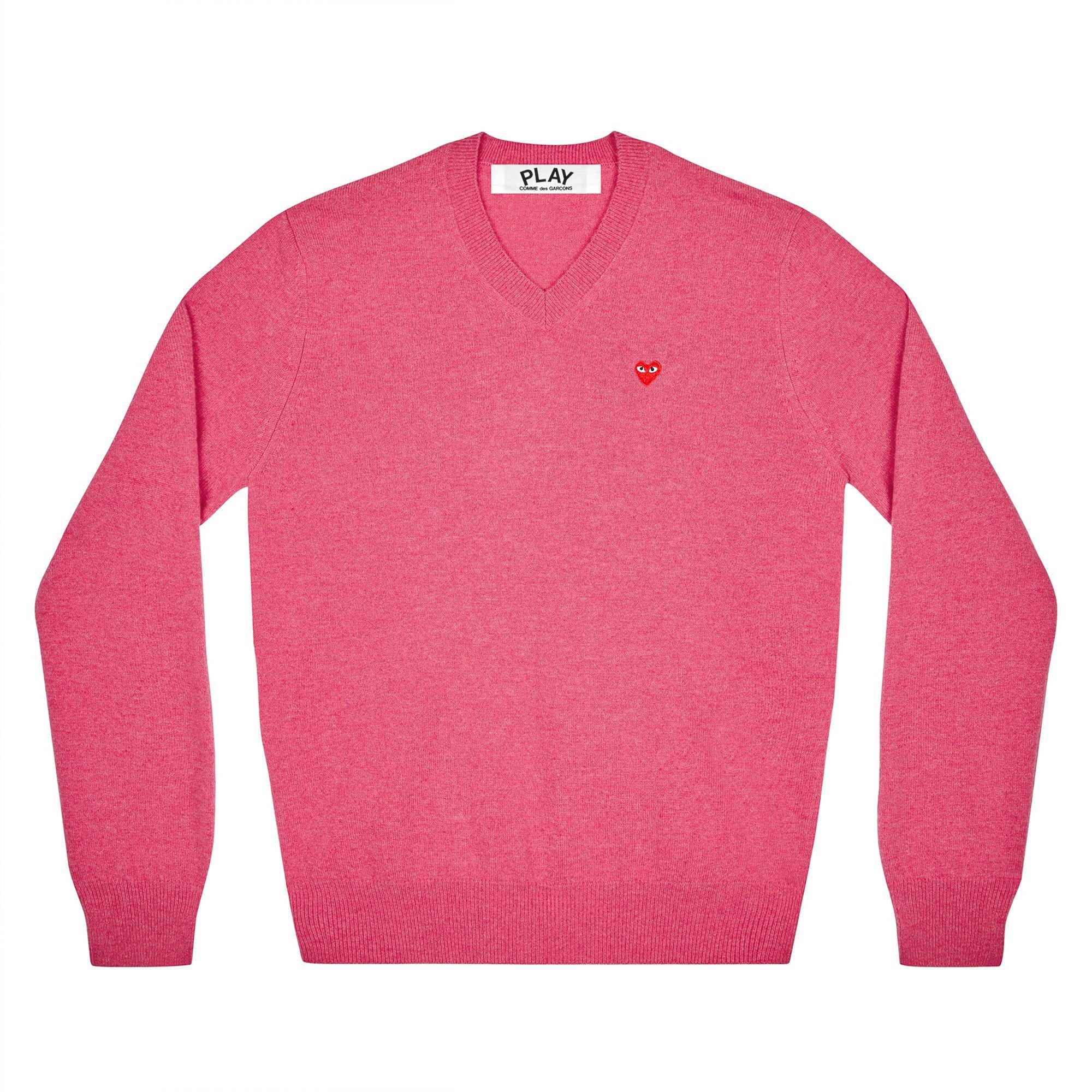 PLAY CDG - V NECK SWEATER WITH SMALL RED HEART - (PINK) view 1