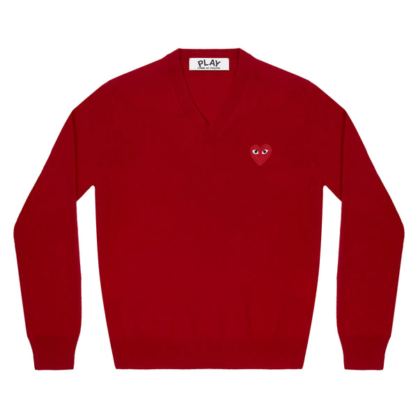 PLAY CDG - RED HEART V NECK SWEATER - (RED)