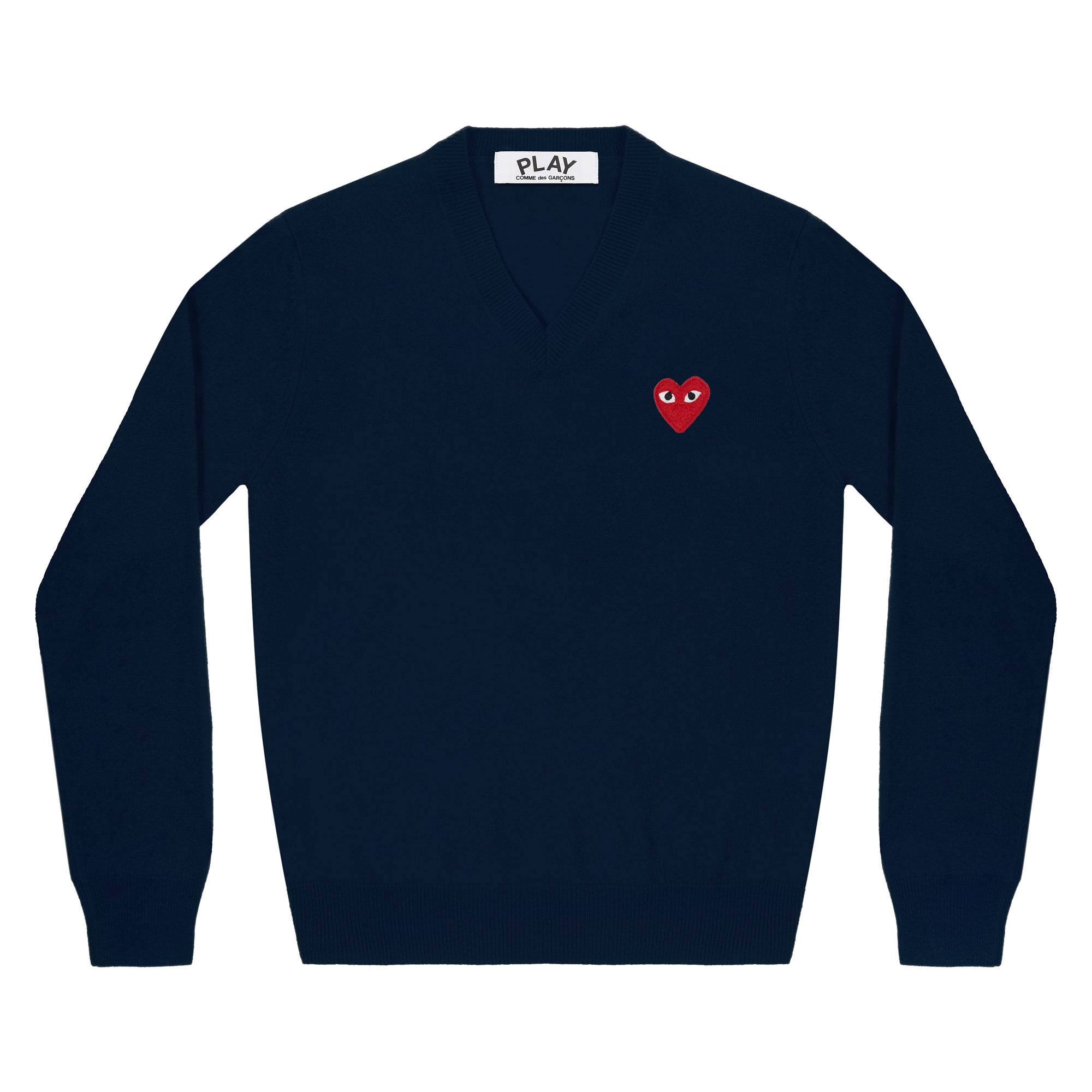 PLAY CDG - RED HEART V NECK SWEATER - (NAVY) view 1