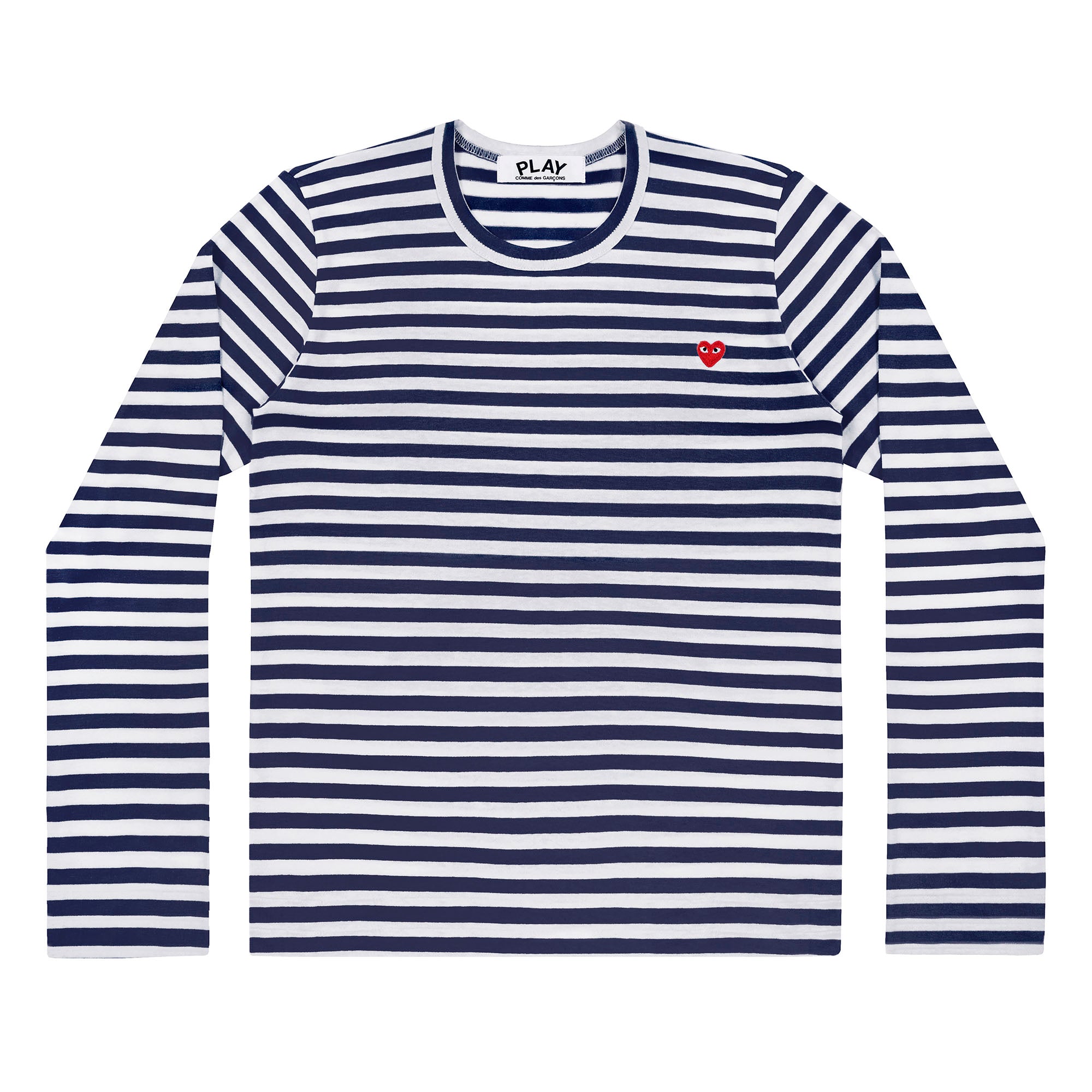 PLAY CDG - LITTLE RED HEART STRIPED L/S T-SHIRT - (NAVY/WHITE) view 1