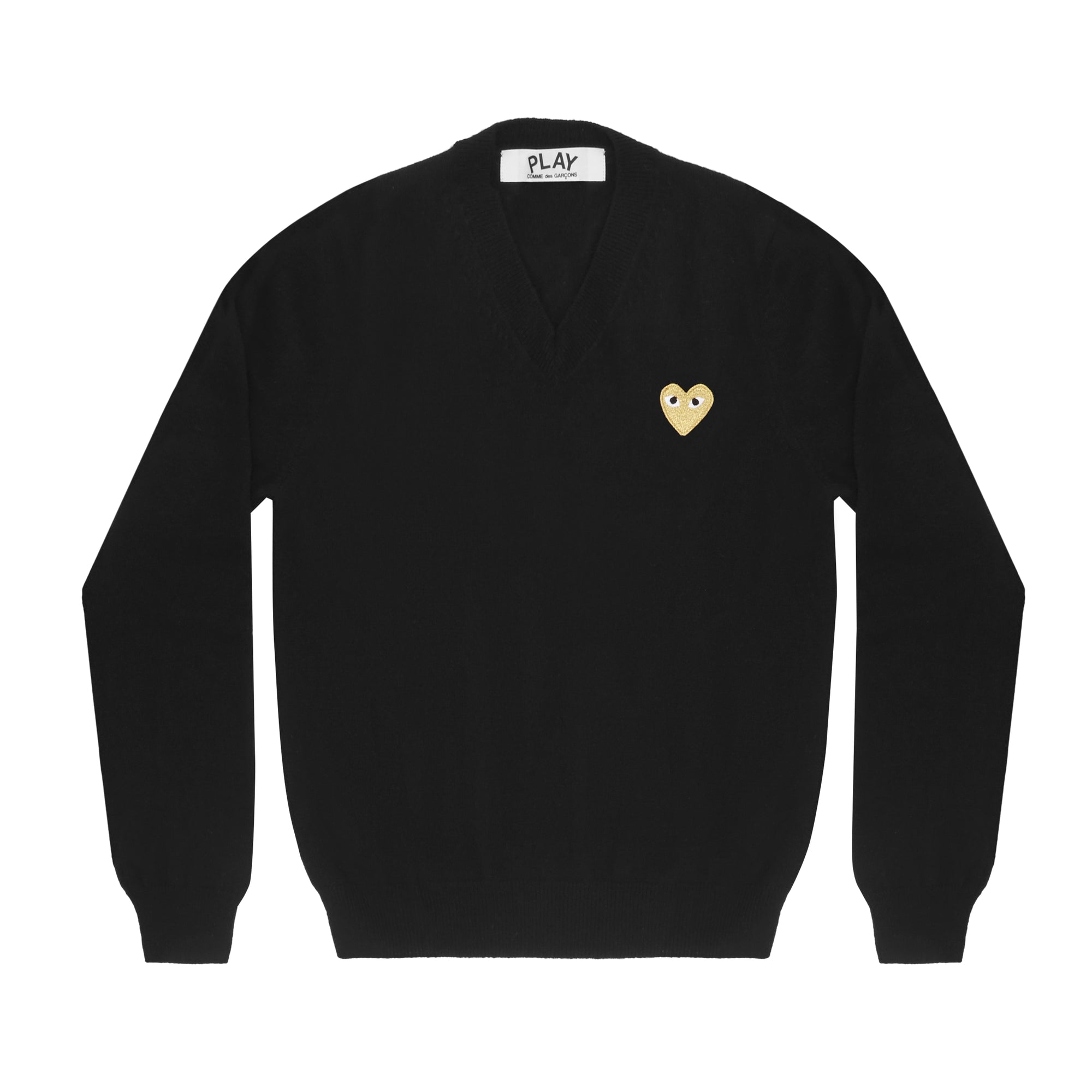 PLAY CDG - GOLD HEART V NECK SWEATER - (BLACK) view 1