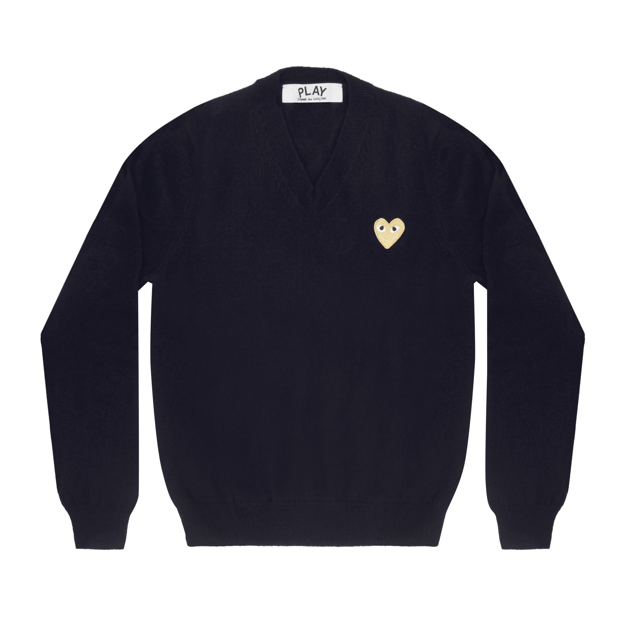 PLAY CDG - GOLD HEART V NECK SWEATER - (NAVY) view 1