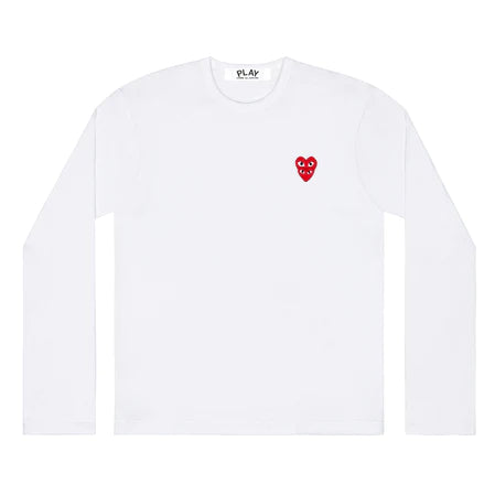 CDG PLAY - Double Red Heart Emblem L/S T-Shirt - (White)