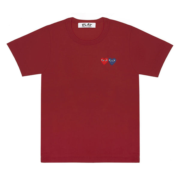 PLAY CDG - T-Shirt With Double Heart - (Burgundy)