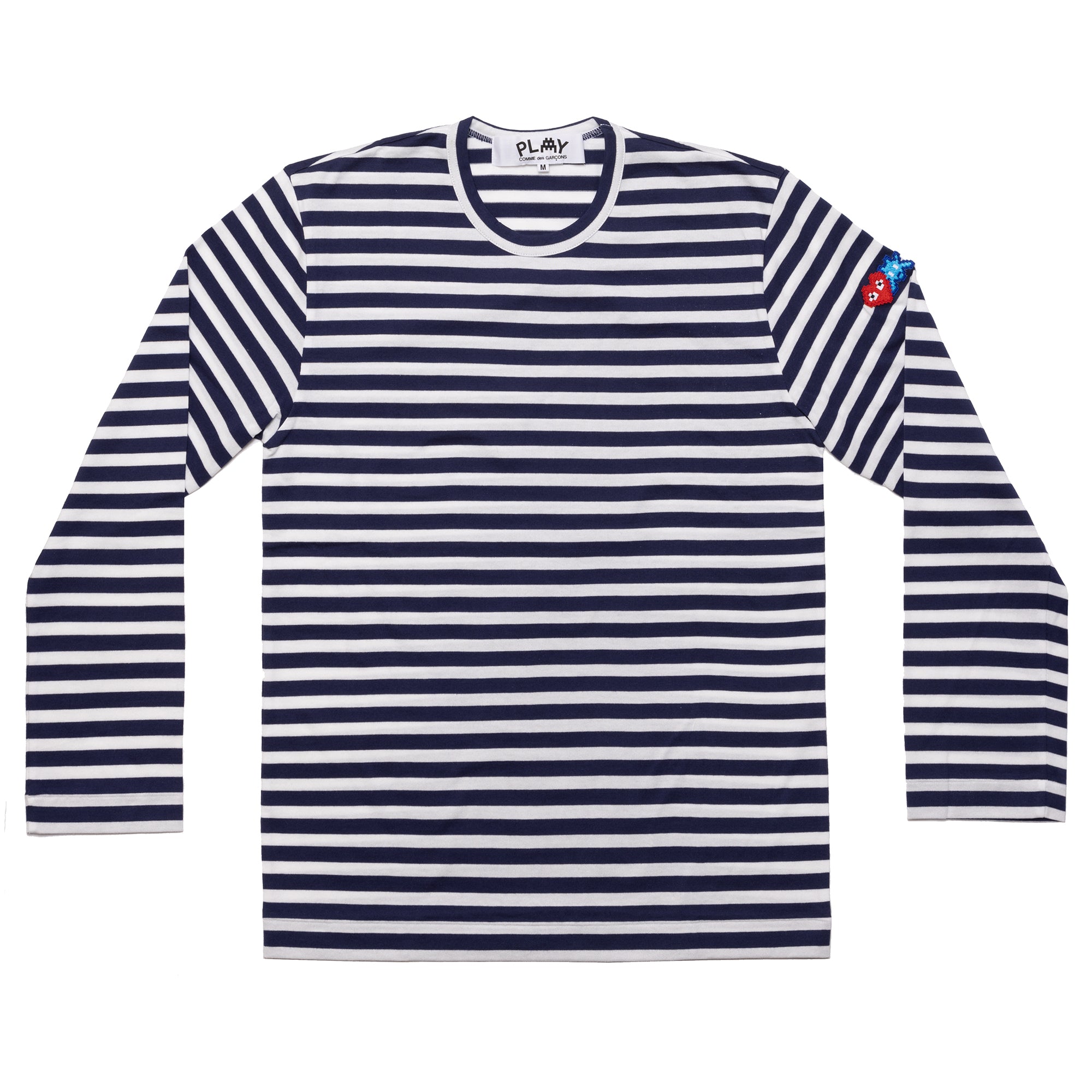 PLAY CDG - INVADER Striped L/S T-Shirt - (Navy/White) view 1
