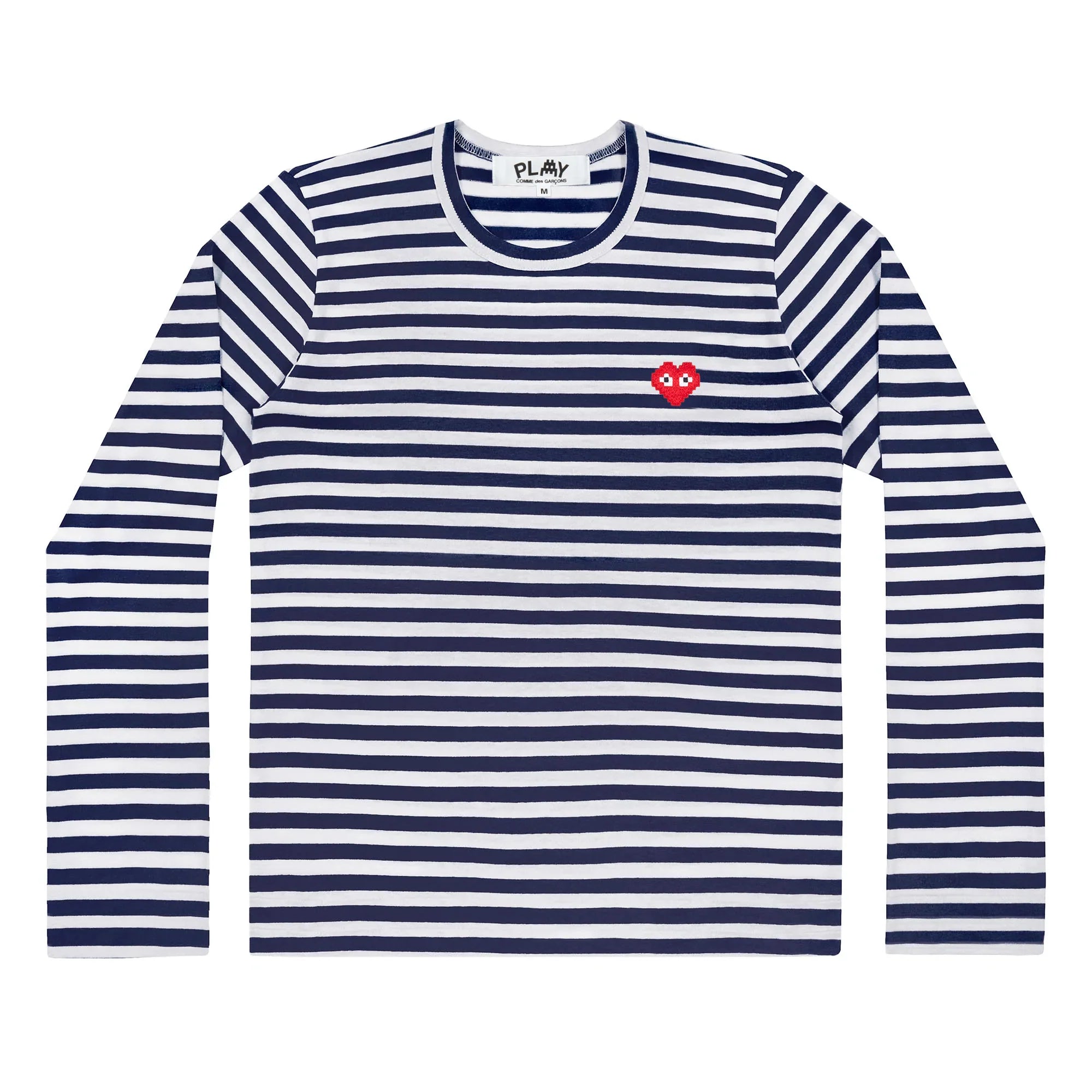 PLAY CDG - INVADER Emblem Striped L/S T-Shirt - (Navy/White) view 1