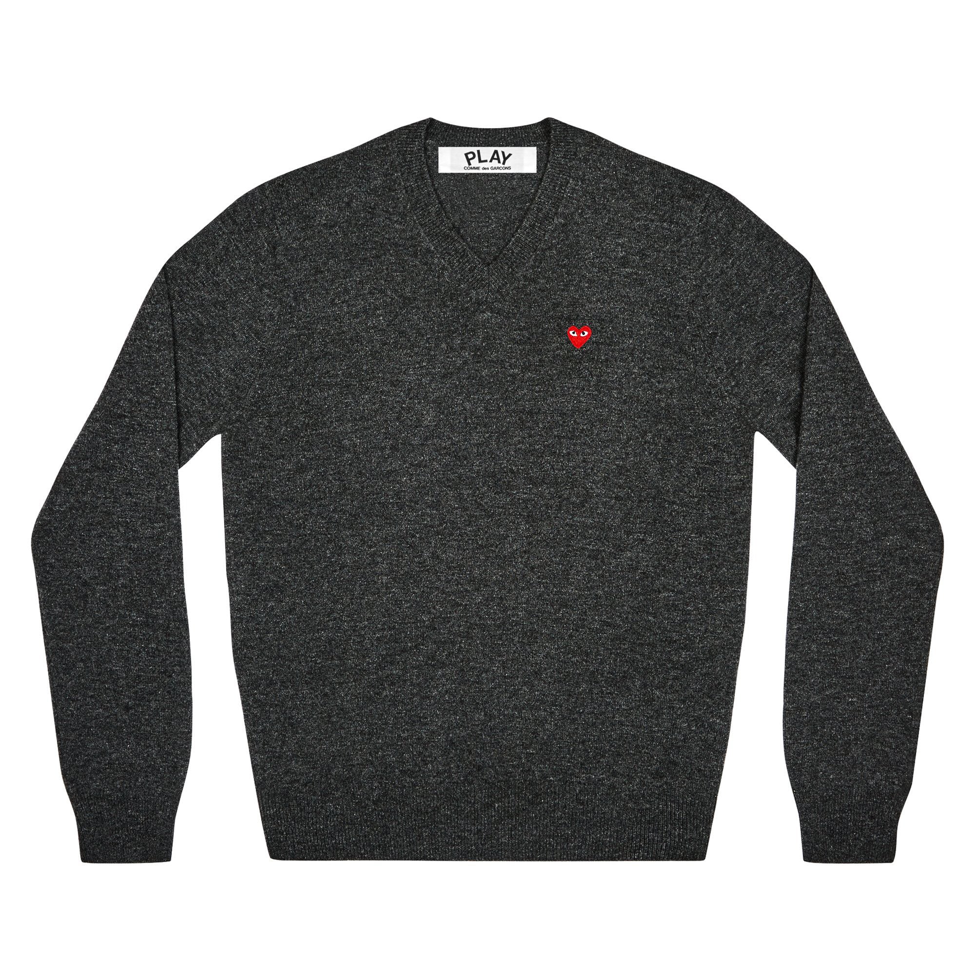 PLAY CDG - V NECK SWEATER WITH SMALL RED HEART - (CHARCOAL GREY) view 1