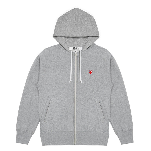 PLAY CDG - HOODED SWEAT SHIRT WITH SMALL RED HEART - (TOP GREY)