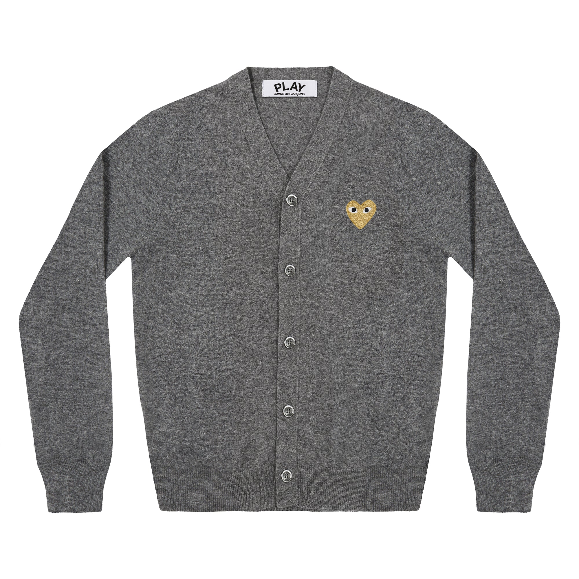 PLAY CDG - GOLD HEART MEN'S CARDIGAN - (MID GREY) view 1