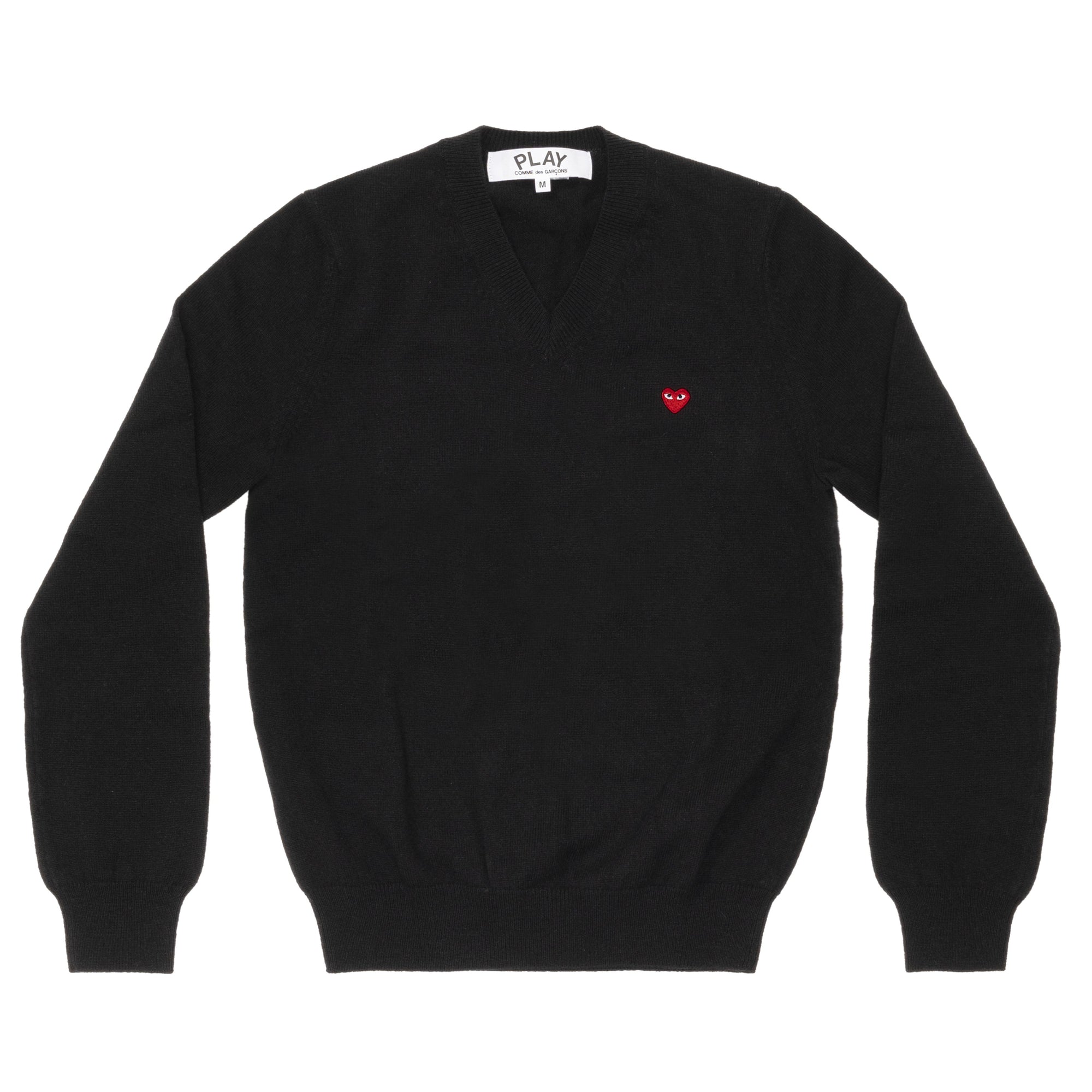 PLAY CDG - V NECK SWEATER WITH SMALL RED HEART - (BLACK) view 1