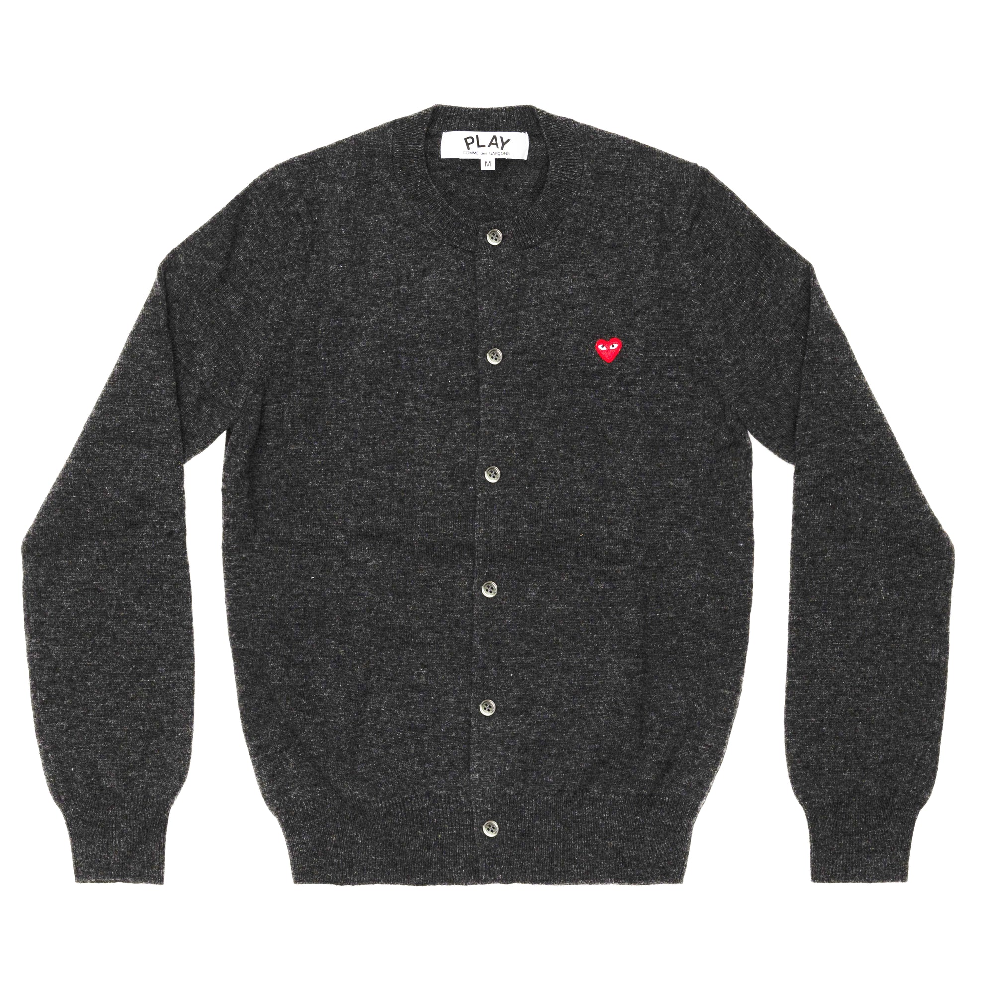PLAY CDG - LADIES' CARDIGAN WITH SMALL RED HEART - (CHARCOAL GREY) view 1