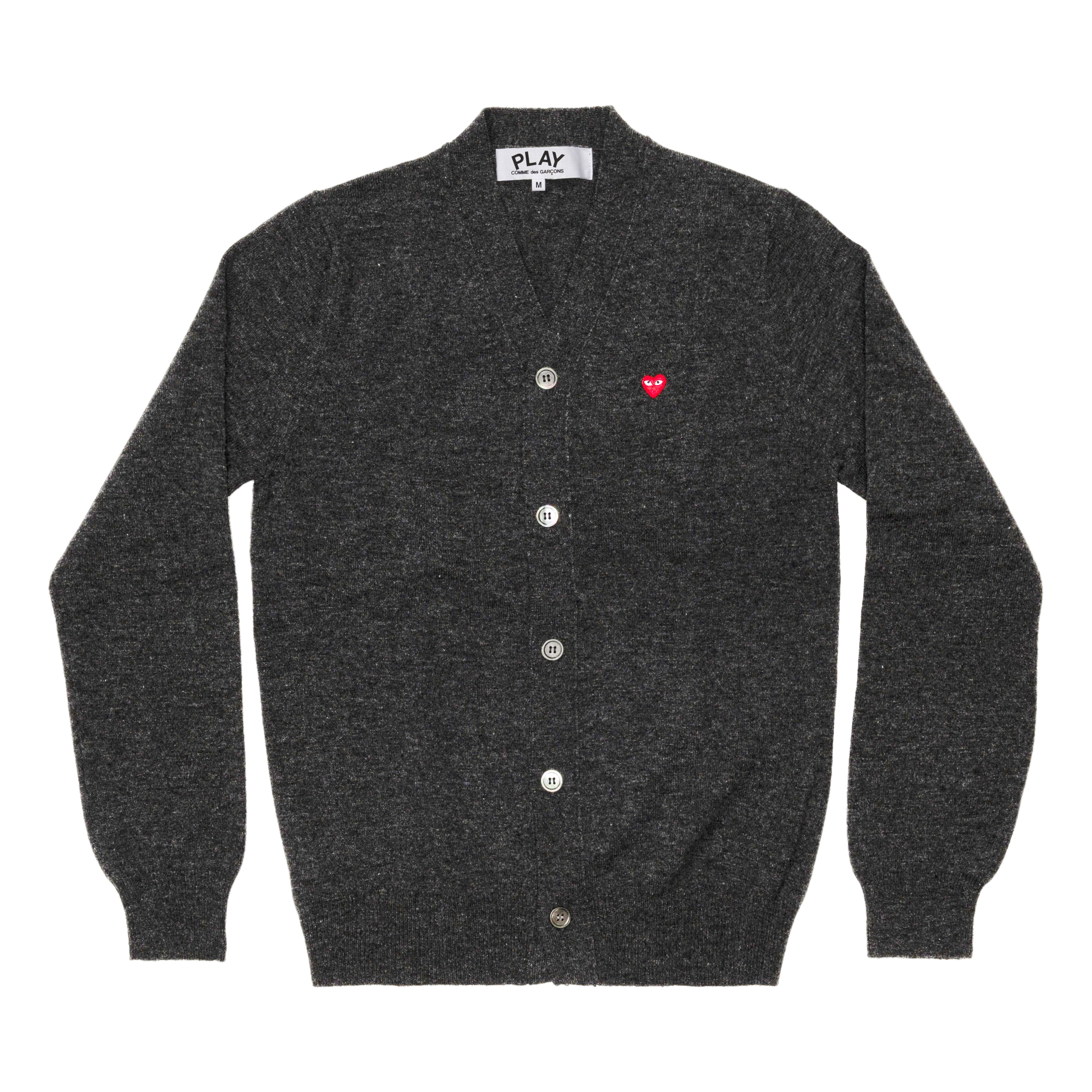 PLAY CDG - MEN'S CARDIGAN WITH SMALL RED HEART - (CHARCOAL GREY 