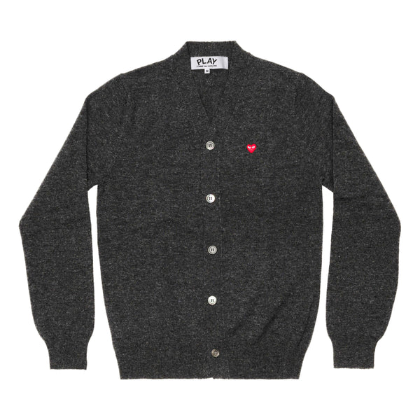 PLAY CDG - MEN'S CARDIGAN WITH SMALL RED HEART - (CHARCOAL GREY)