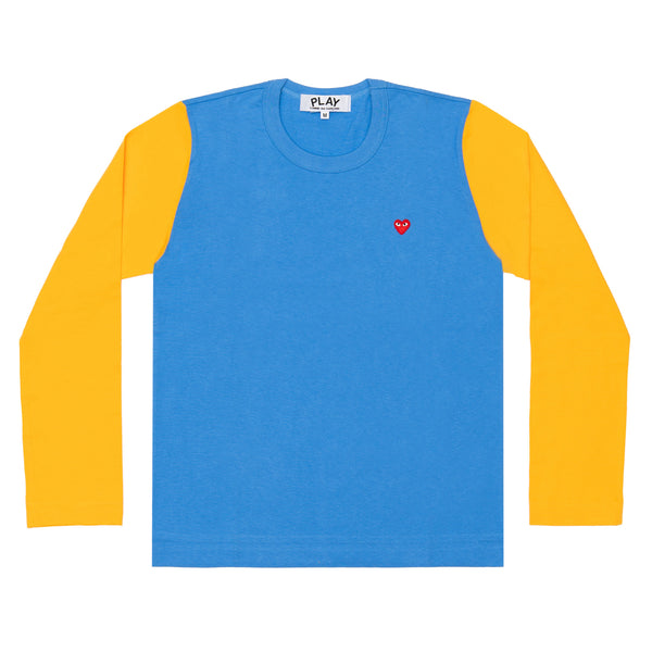 PLAY CDG - Small Red Heart Coloured L/S T-Shirt - (Blue X Yellow)