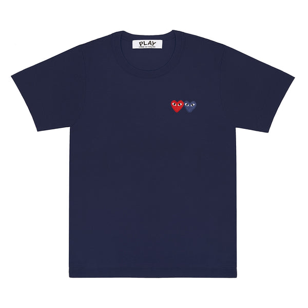 PLAY CDG - T-Shirt With Double Heart - (Navy)