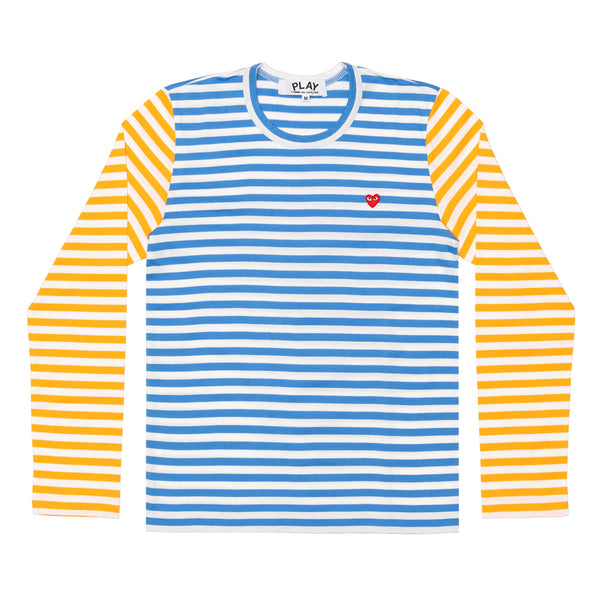 PLAY CDG - Small Red Heart Striped L/S T-Shirt - (Blue X Yellow)