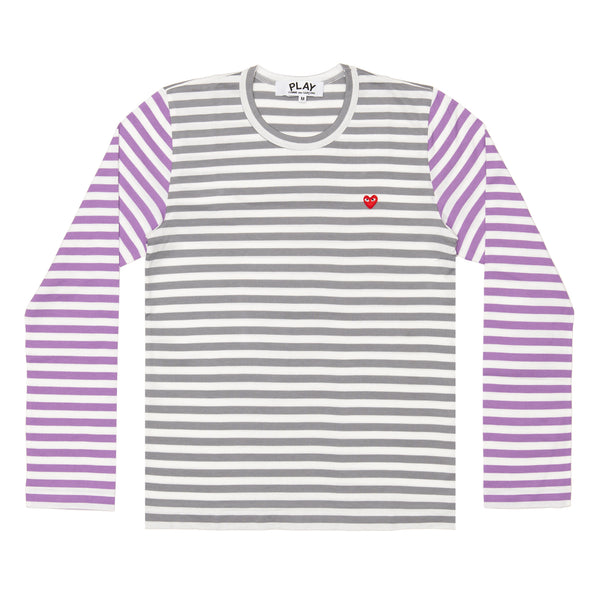 PLAY CDG - Small Red Heart Striped L/S T-Shirt - (Gray X Purple)