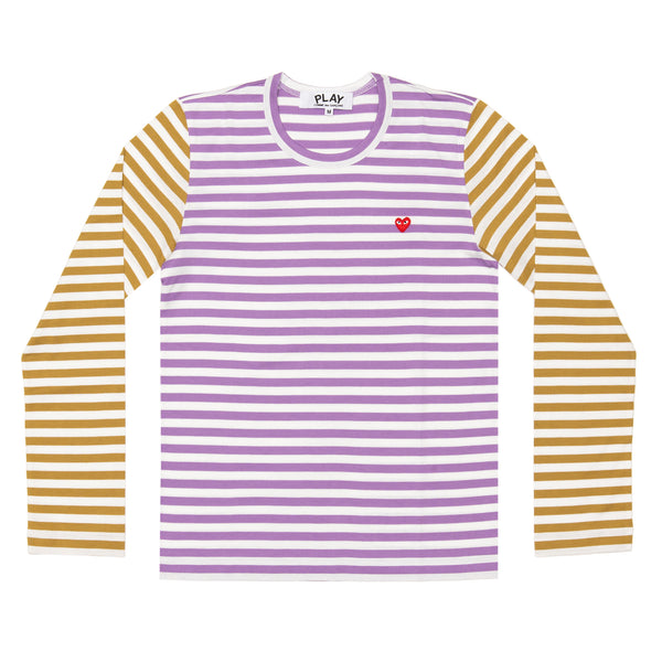 PLAY CDG - Small Red Heart Striped L/S T-Shirt - (Purple X Olive)