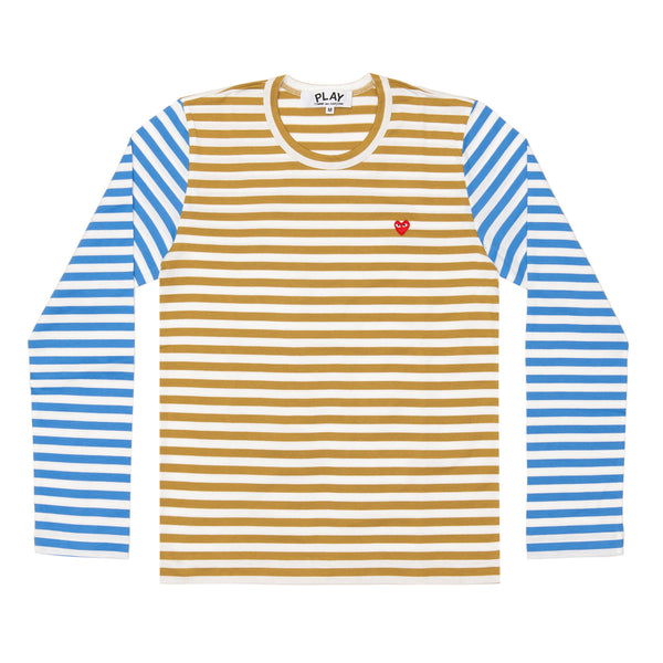 PLAY CDG - Small Red Heart Striped L/S T-Shirt - (Olive X Blue)