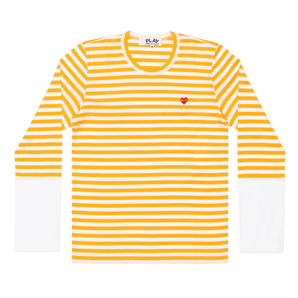 PLAY CDG - Small Red Heart Striped L/S T-Shirt - (Yellow X White)
