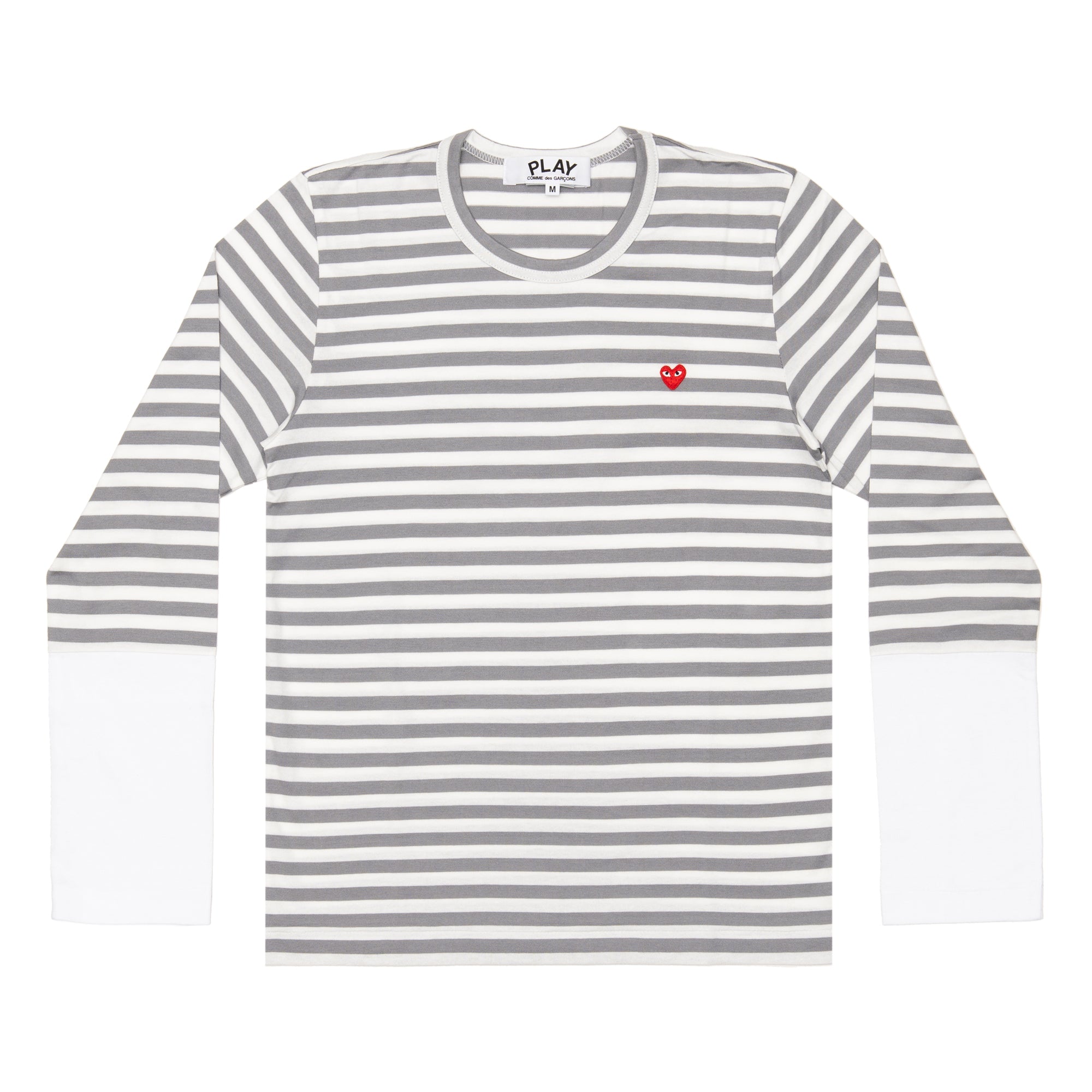 PLAY CDG - Small Red Heart Striped L/S T-Shirt - (Gray X White) view 1
