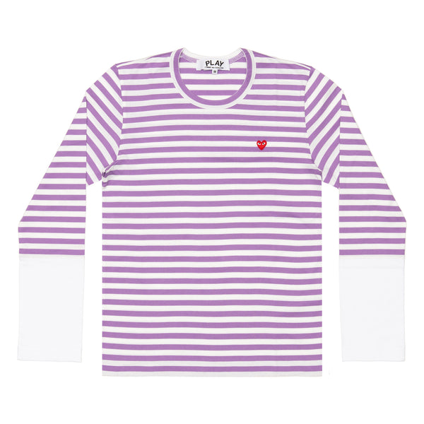 PLAY CDG - Small Red Heart Striped L/S T-Shirt - (Purple X White)