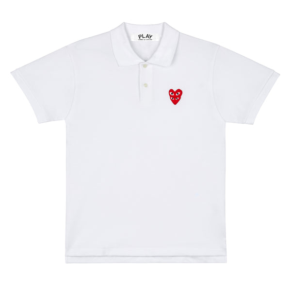 PLAY CDG - Double Red Heart Polo Shirt - (White)