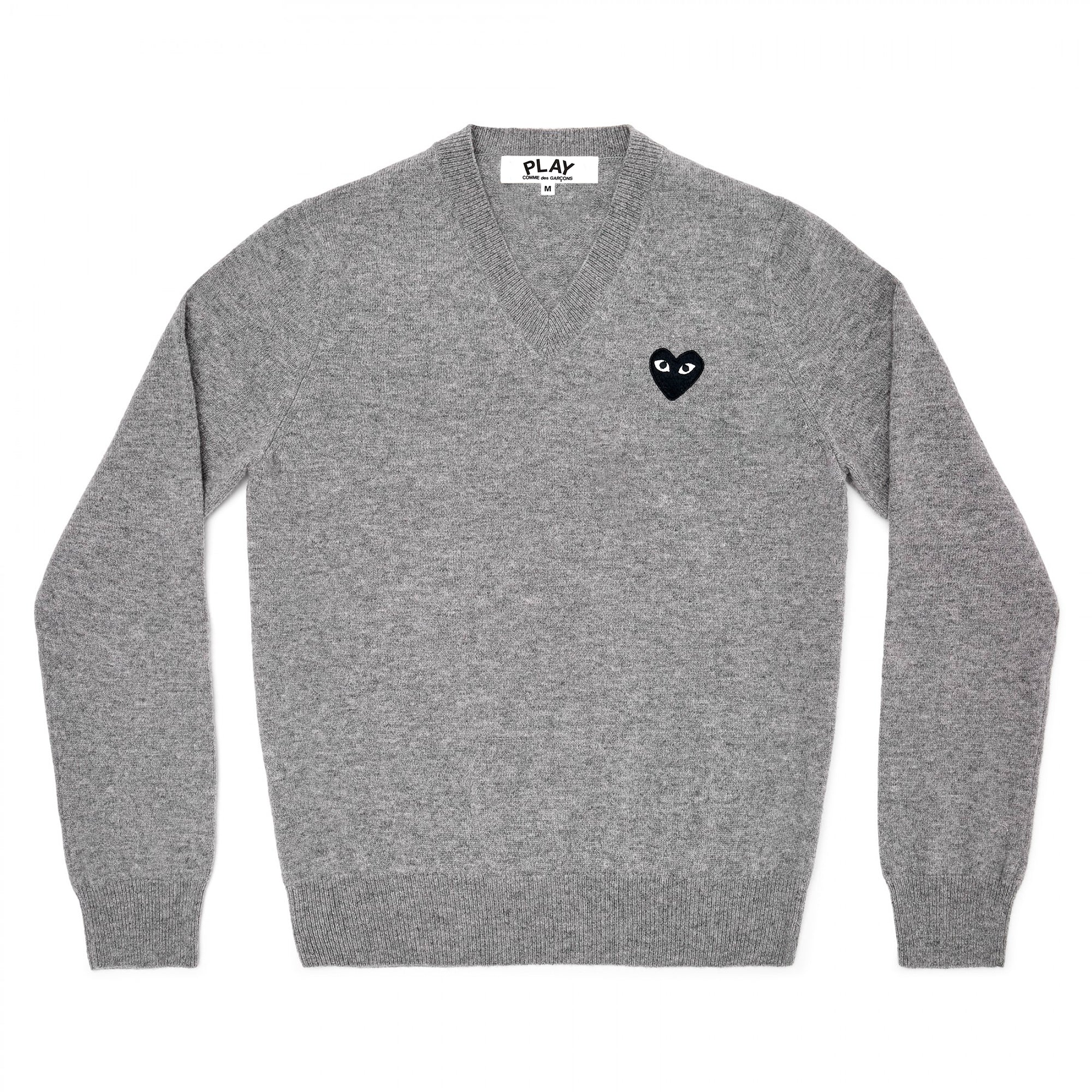 PLAY CDG - BLACK HEART V NECK SWEATER - (GREY) view 1