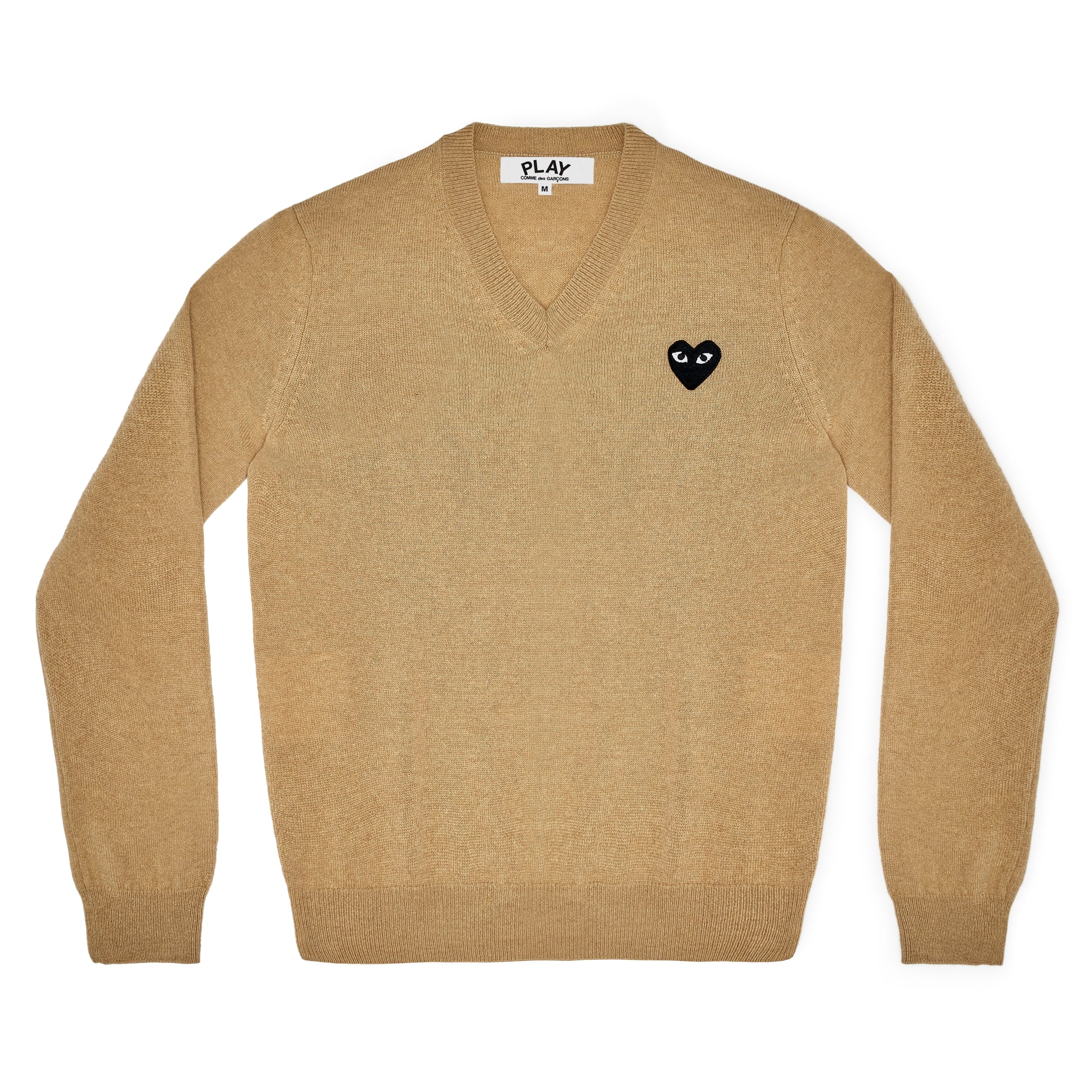 PLAY CDG - BLACK HEART V NECK SWEATER - (BEIGE) view 1