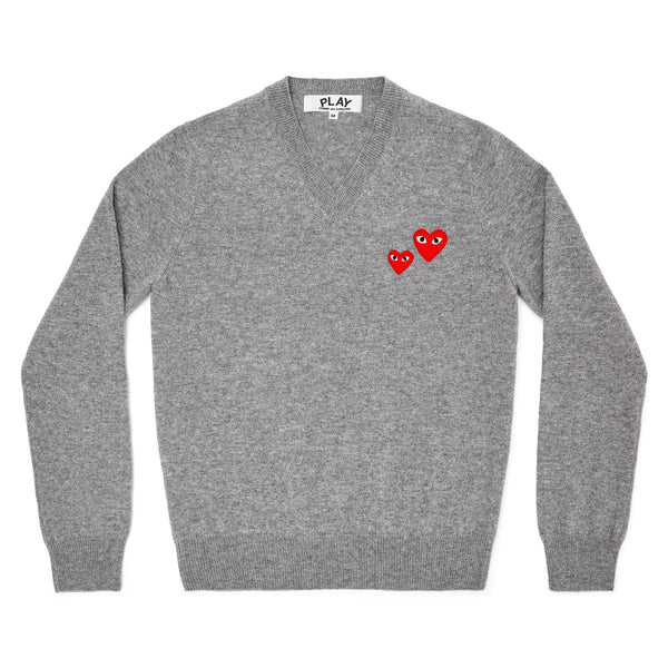 PLAY CDG - DOUBLE HEART JUMPER - (GREY)