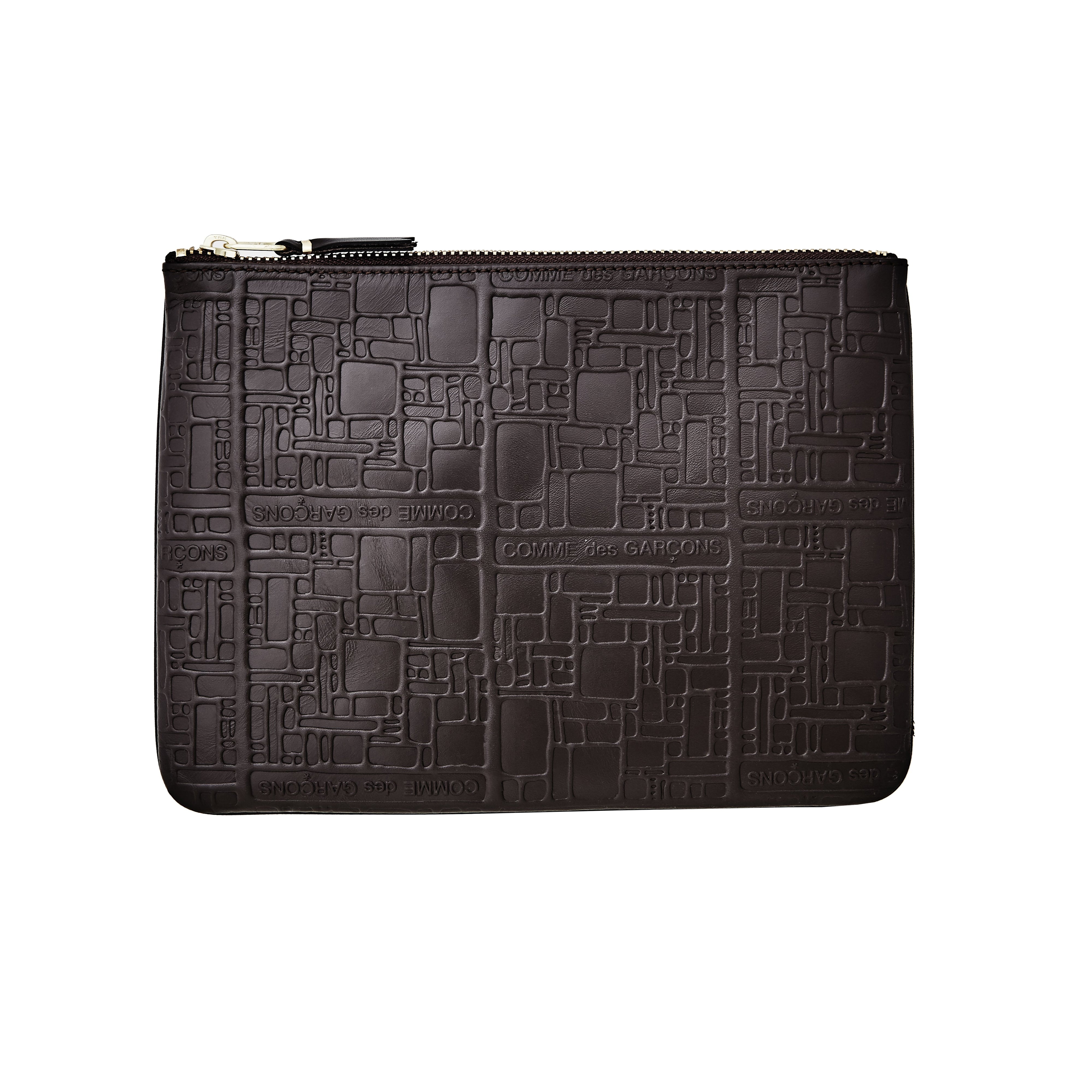 CDG WALLET: Embossed Logotype Pouch Large (Brown) | DSMG E-SHOP