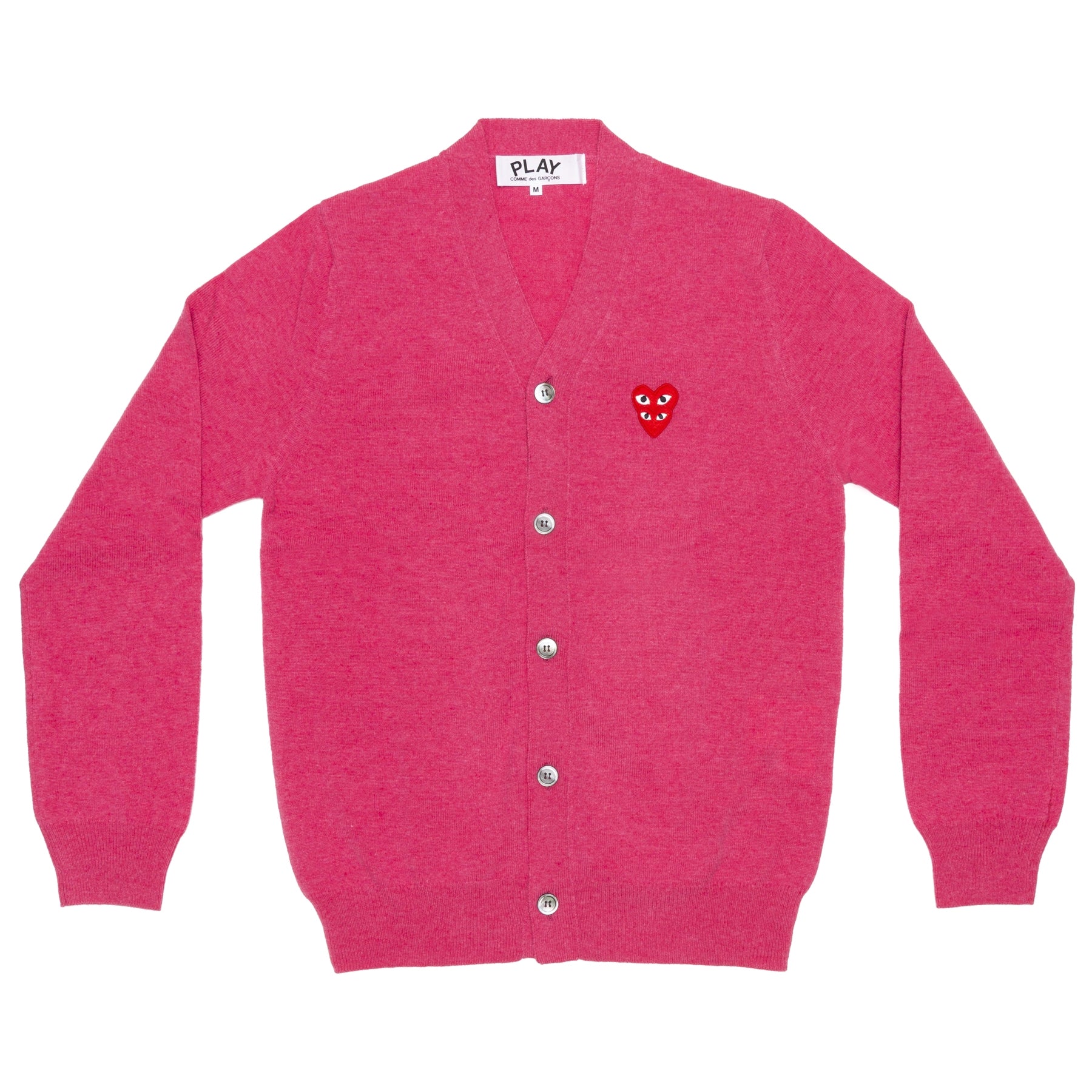 PLAY CDG - Double Red Heart Mens V Neck Cardigan - (Pink) view 1