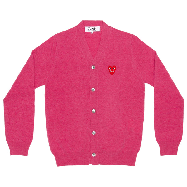 PLAY CDG - Double Red Heart Mens V Neck Cardigan - (Pink)