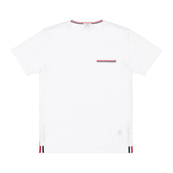 THOM BROWNE - MENS SS POCKET TEE IN MEDIUM WEIGHT - WHITE - (MJS010A-01454)