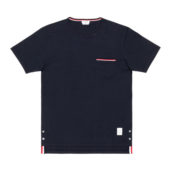 THOM BROWNE - MENS SS POCKET TEE IN MEDIUM WEIGHT - NAVY - (MJS010A-01454)