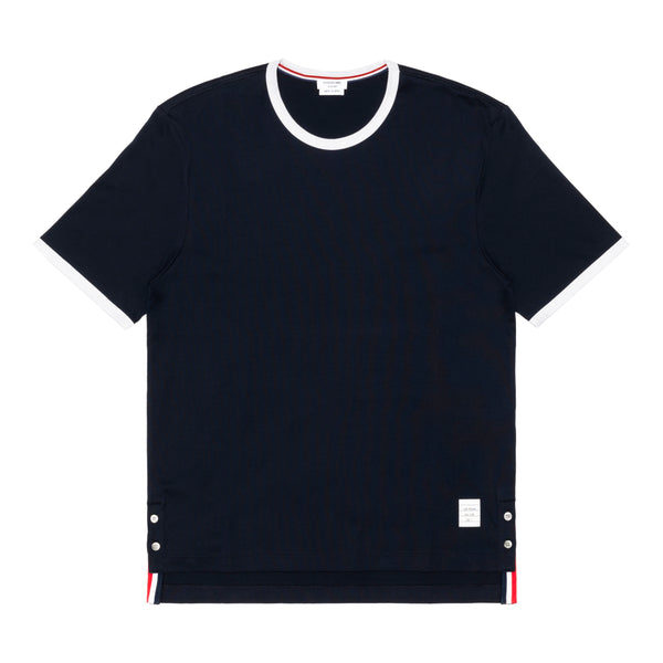 THOM BROWNE - MENS SS RINGER TEE IN MEDIUM WEIGHT - NAVY - (MJS083A-00042)