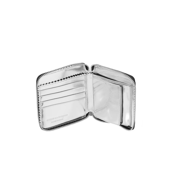 CDG WALLET - Mirror Inside Zip-Around Wallet - (Silver)