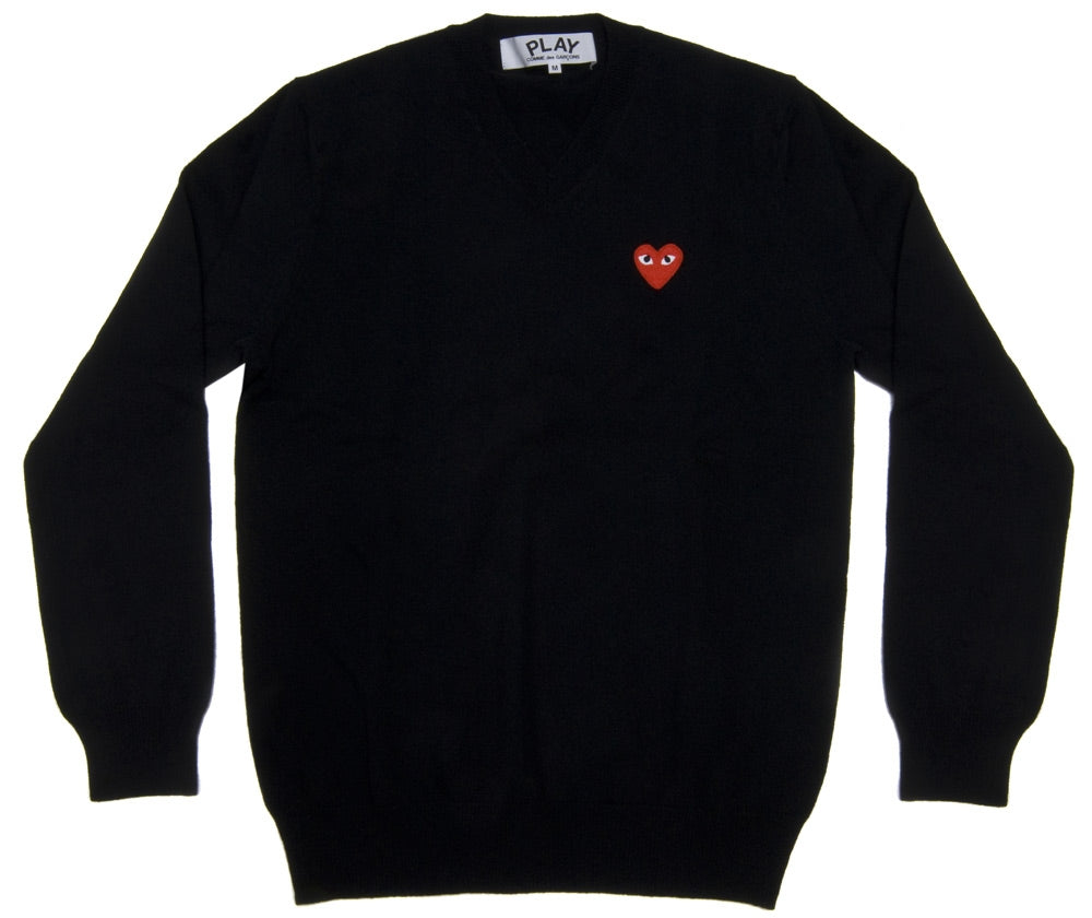 PLAY CDG - RED HEART V NECK SWEATER - (BLACK) view 1