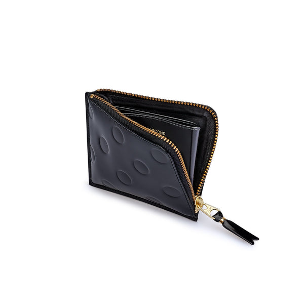 CDG WALLET - Polka Dots Embossed L Zip Wallet - (Black)