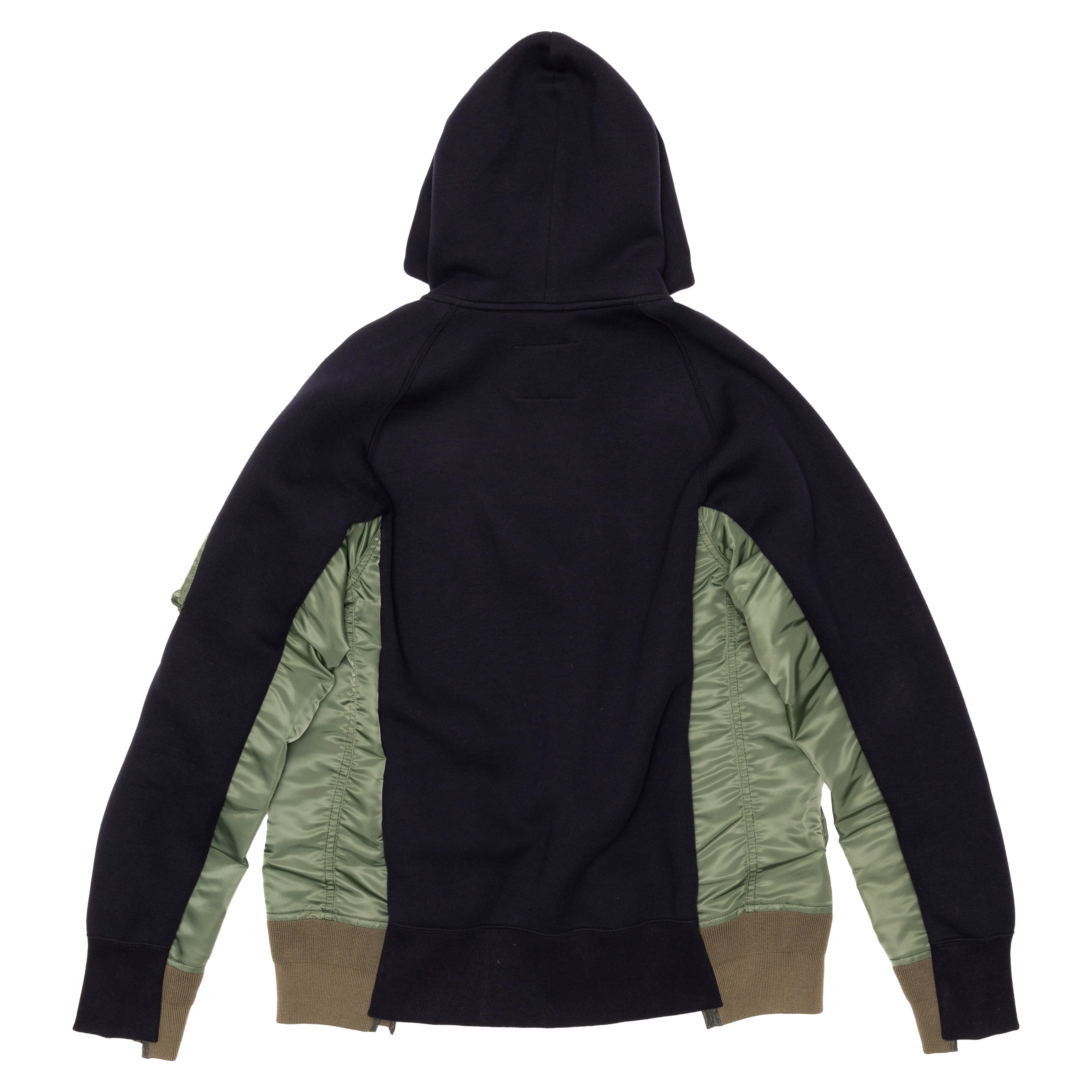 SACAI: Pre Mens Sponge Sweat X Ma-1 Zip Up Hoodie (Navy×Khaki) | DSMG E-SHOP